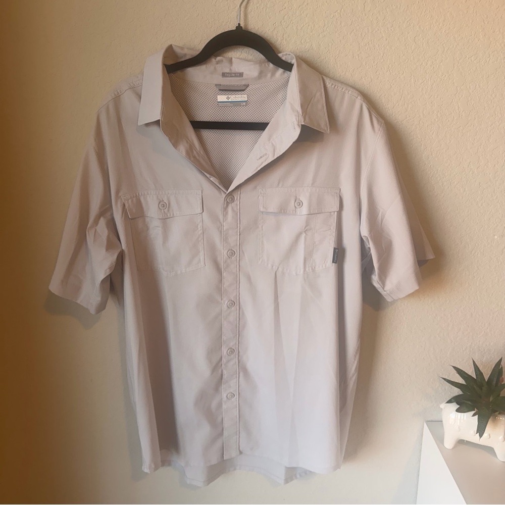 Columbia Sportswear Regular Fit Fishing Shirt Short Sleeve Light Grey Large